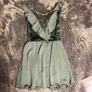 Dance girls dress Sage colour with front bodice v shaped lace detail and ruffle